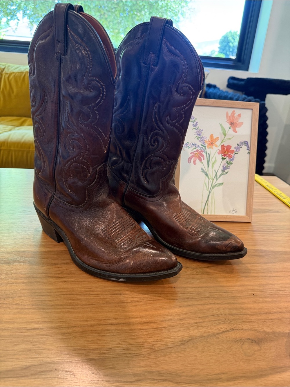 Acme Dark Brown Leather Western Cowboy Boots